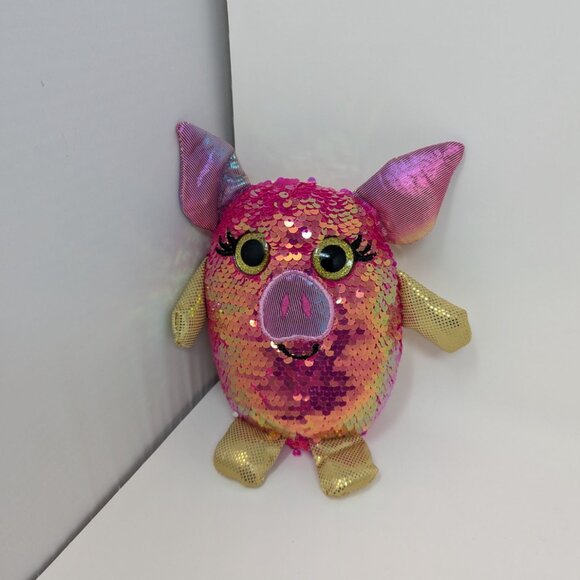 Sequin Pig Plush Pink Gold Glitter Flippable Sequin Cra-Z-Art Stuffed Animal 7" - Picture 1 of 8